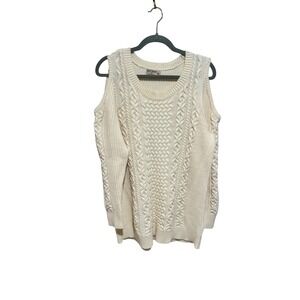 RUFF HEWN Cream Cable Knit Cold Shoulder Long Sleeve‎ Sweater Womens